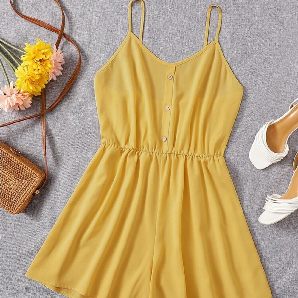 Plus yellow Button Front Cami Romper